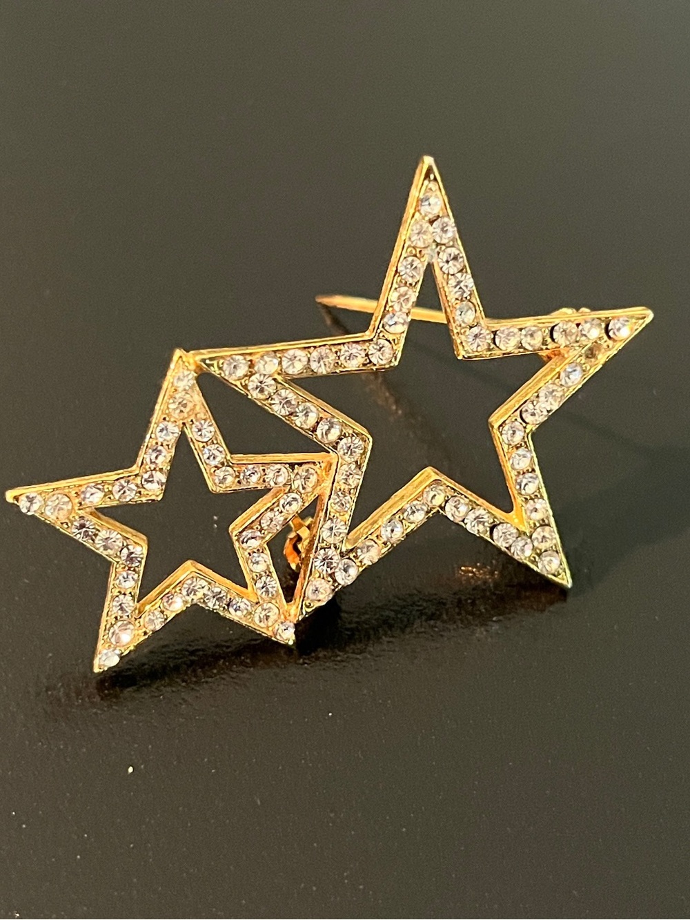 Gold Stars Crystal pin brooch straight pin back